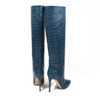 Blue Croco Tall Boot - Stiletto Heel