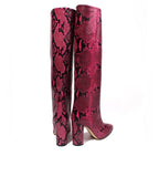 Fuschia Python Print Block Heel Boot