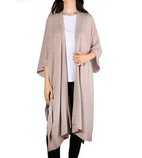 Cashmere Long Open Poncho - Oak Heather