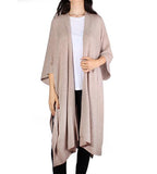 Cashmere Long Open Poncho - Oak Heather