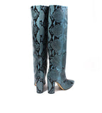 Blue Python Print Block Heel Boot