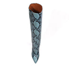 Blue Python Print Block Heel Boot
