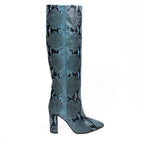 Blue Python Print Block Heel Boot