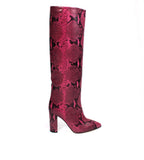 Fuschia Python Print Block Heel Boot