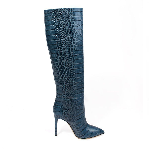 Blue Croco Tall Boot - Stiletto Heel