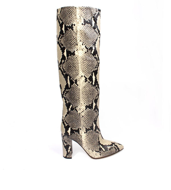 Natural Python Print Block Heel Boot