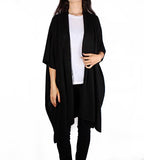 Cashmere Long Open Poncho - Black