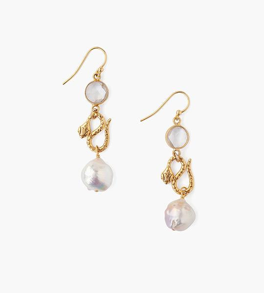 Tiered Snake And Clear Quartz Earrings