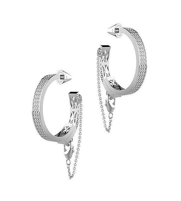 Eddie Borgo Pave Safety Chain Hoops Silver - TheSeptember.com