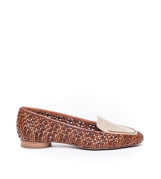 Edyth Flat Woven Leather and Natural Raffia