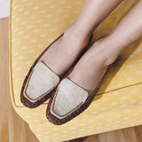 Edyth Flat Woven Leather and Natural Raffia
