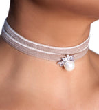 Fallon Monarch Velvet Pearl Cluster Choker Blush - TheSeptember.com