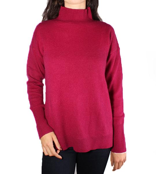 Cashmere Side Slit Stand Neck Sweater - Dark Cherry