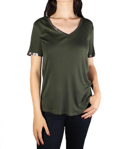 Atia Foil V Neck T-Shirt Khaki