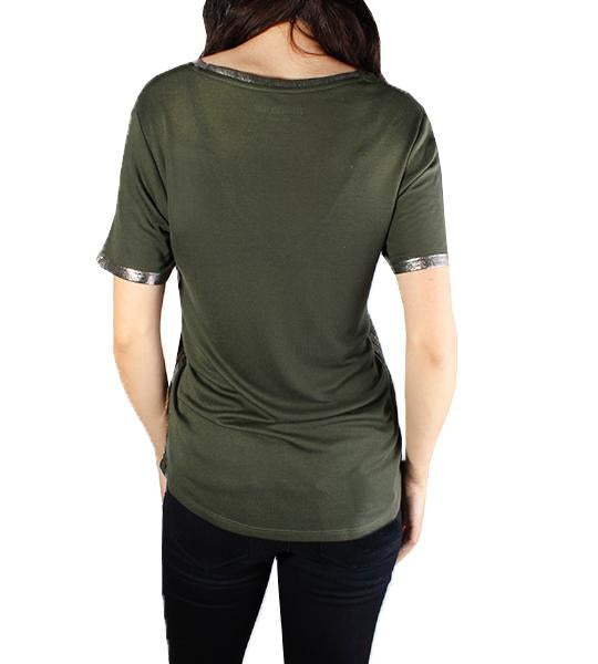 Atia Foil V Neck T-Shirt Khaki