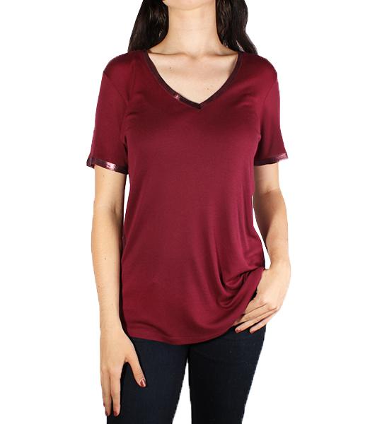 Atia Foil V Neck T-Shirt Bordeaux