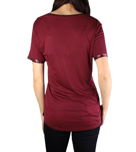 Atia Foil V Neck T-Shirt Bordeaux