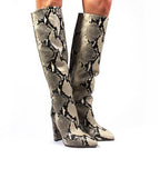 Natural Python Print Block Heel Boot