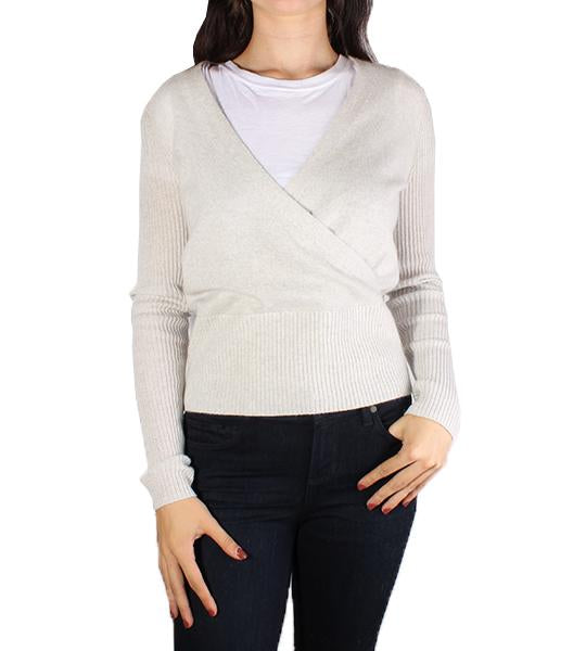 Ribbed Sleeve Wrap Top Platinum Heather