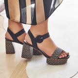 Reagan Leather and Raffia Sandal Black