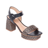 Reagan Leather and Raffia Sandal Black