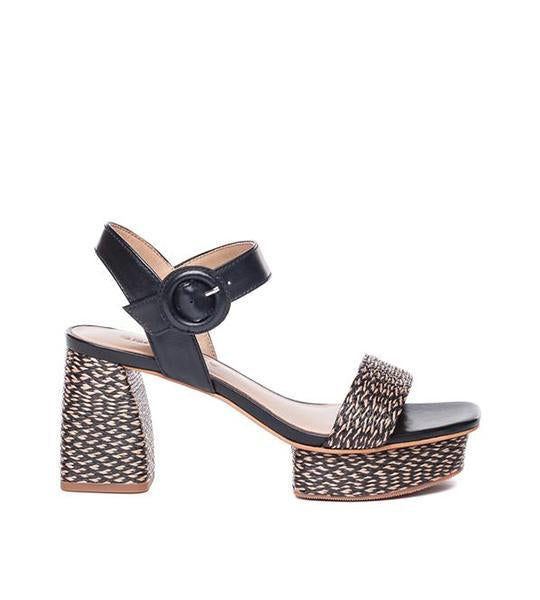 Reagan Leather and Raffia Sandal Black