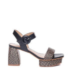 Reagan Leather and Raffia Sandal Black