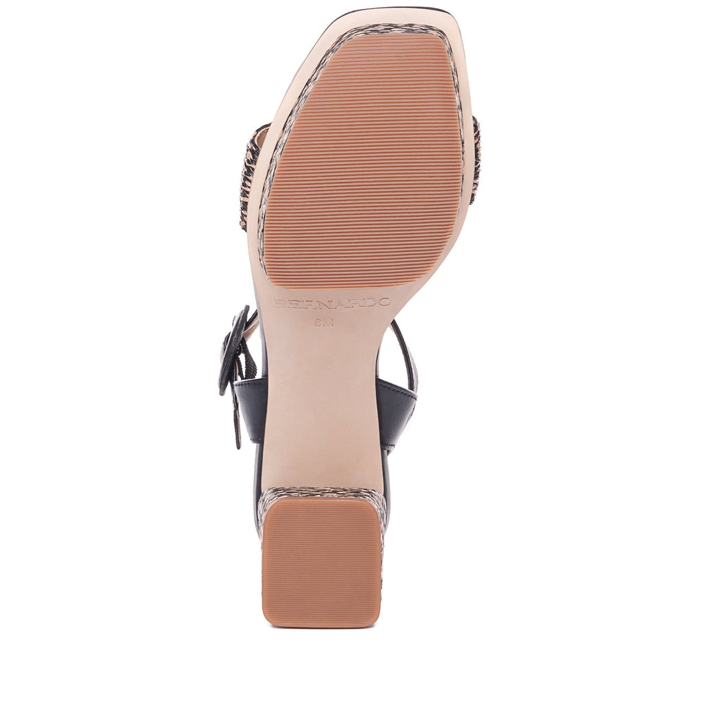 Reagan Leather and Raffia Sandal Black