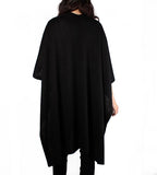 Cashmere Long Open Poncho - Black