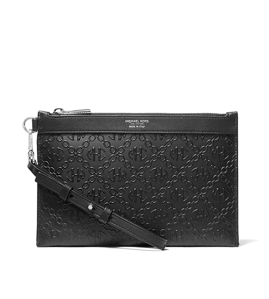 Leather Zip Wristlet Black