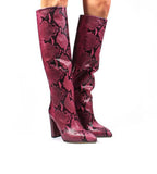Fuschia Python Print Block Heel Boot