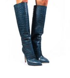 Blue Croco Tall Boot - Stiletto Heel